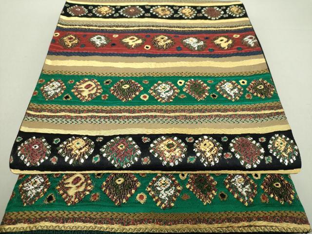 平和屋着物●六通柄袋帯　唐織　横段花文　金銀糸　正絹　逸品　DAAU5396ps