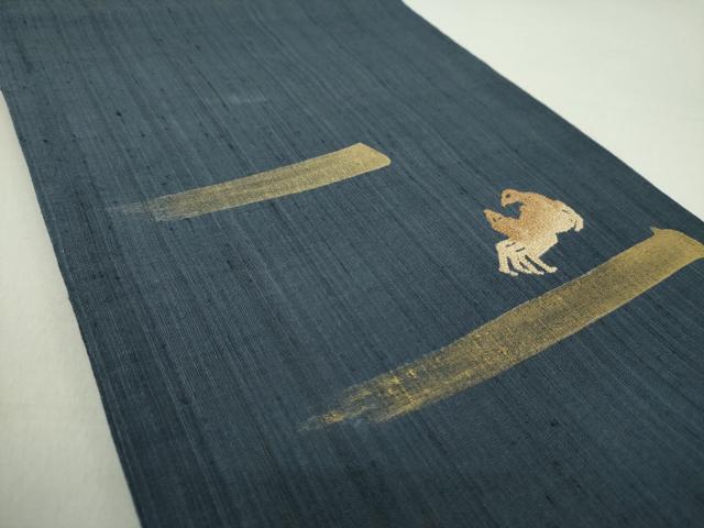平和屋着物▽中国三大刺繍　相良刺繍　太鼓柄袋帯　紬地　スリーシーズン帯　春　夏　秋　蟹　金彩　正絹　逸品　DAAU5413ps_1