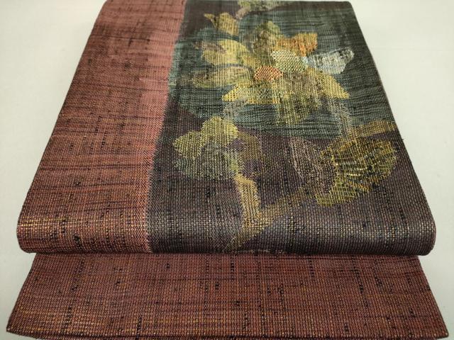 平和屋着物●太鼓柄袋帯　紬地　草花文　金糸　正絹　逸品　DAAU5433ps