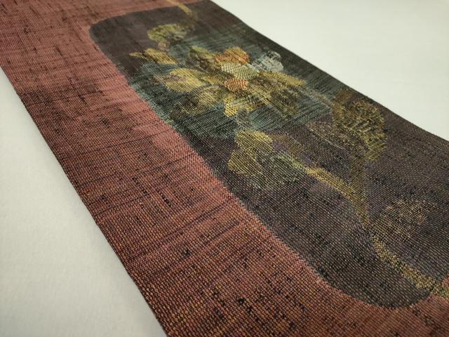 平和屋着物○太鼓柄袋帯 紬地 草花文 金糸 正絹 逸品 DAAU5433ps