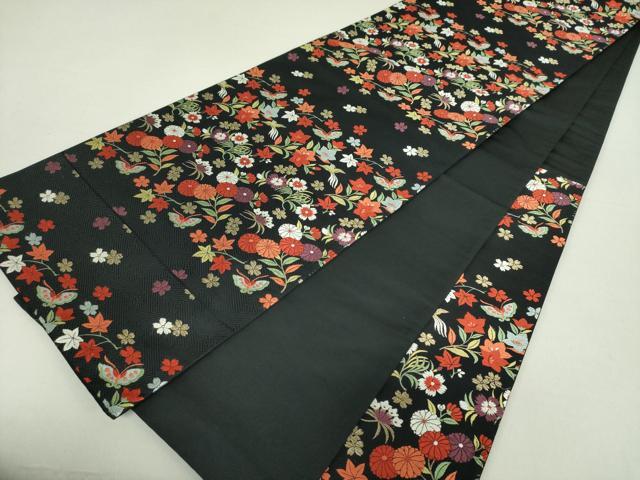 平和屋着物○六通柄袋帯 唐織 舞蝶文 黒地 金糸 正絹 逸品