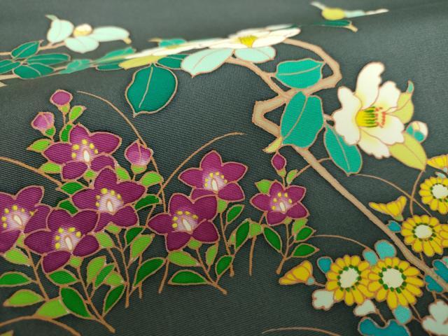 平和屋着物●塩瀬　九寸名古屋帯　舞扇花唐草文　金彩　正絹　逸品　DAAX0234cm 平和屋着物○塩瀬 九寸名古屋帯 舞扇花唐草文 金彩 正絹 逸品