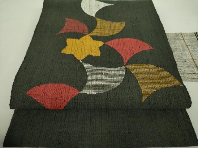 平和屋着物●八寸名古屋帯　紬地　銀杏　楓　正絹　逸品　DAAU5462ps