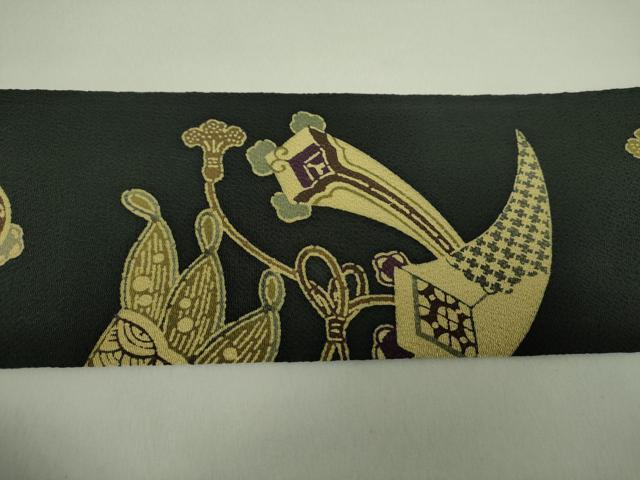 平和屋着物○全通柄 九寸名古屋帯 型染め 花唐草文