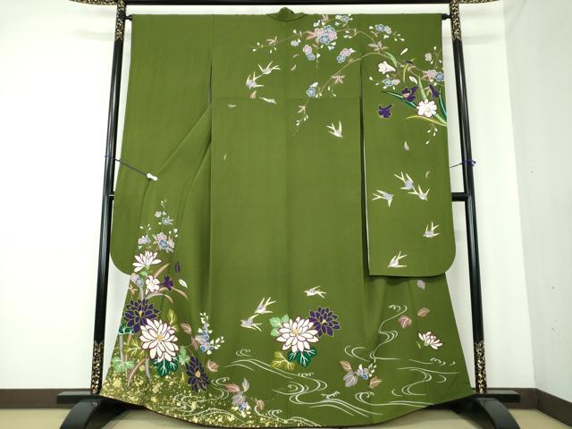 平和屋着物●豪華振袖　枝垂れ桜　立波吉祥花文　燕　金彩　正絹　逸品　DAAU5470ps