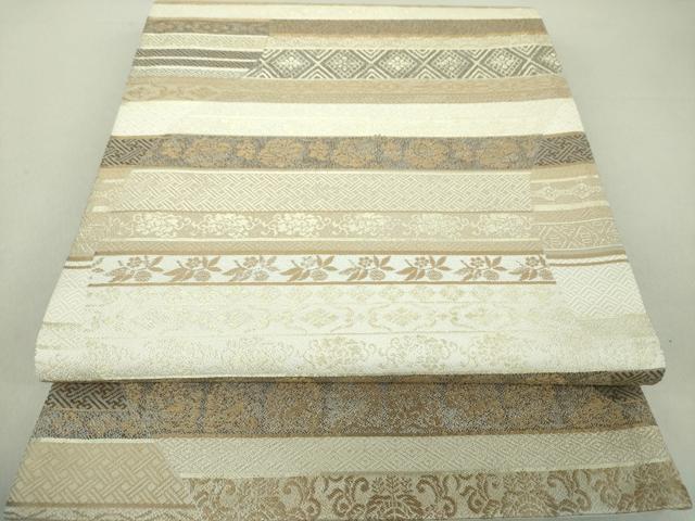 平和屋着物●六通柄袋帯　名物裂花文　金糸　正絹　逸品　未使用　DAAU5473ps