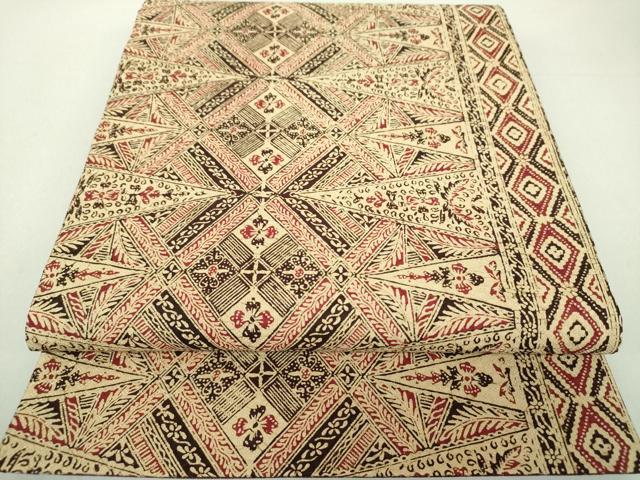 平和屋着物●全通柄袋帯　花織　更紗花菱間道　ますいわ屋扱い　正絹　逸品　DAAU5479ps