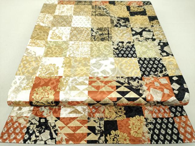 平和屋着物●善之助　着物ブランド　一期一会　六通柄袋帯　名物裂　花兎　市松　金銀彩　正絹　逸品　DAAU5485ps