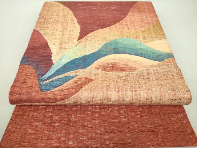 平和屋着物▽太鼓柄袋帯　スリーシーズン帯　春　夏　秋　紬地　すくい織　霞文　正絹　逸品　DAAU5488ps