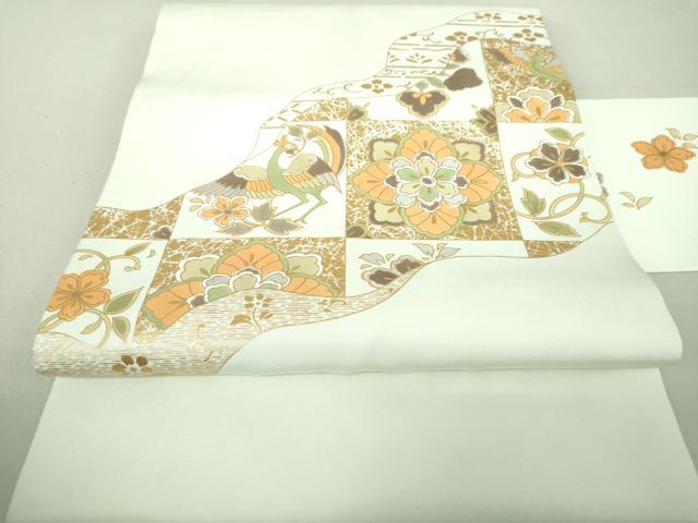 平和屋着物●塩瀬　九寸名古屋帯　作家物　花鳥市松　金彩　正絹　逸品　DAAU5519ps