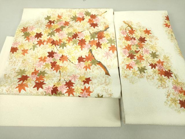 平和屋着物●つけ帯　楓文　鬼しぼ縮緬　正絹　逸品　DAAU5545ps