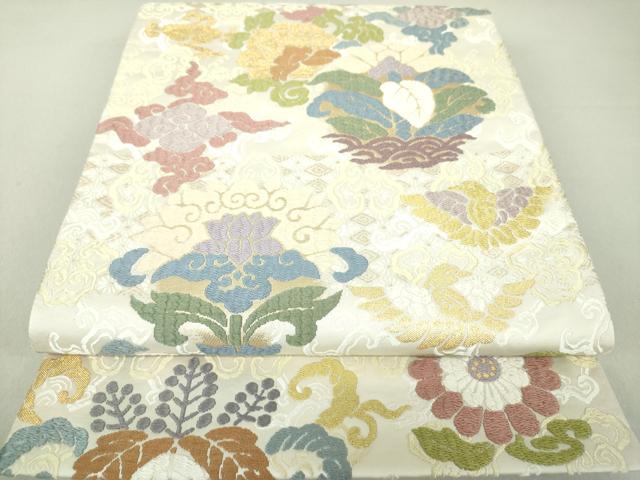 平和屋着物●六通柄袋帯　唐織　名物裂花文　花兎　金糸　正絹　逸品　DAAU5561ps