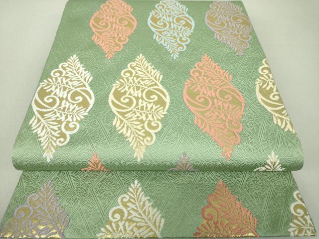平和屋着物●六通柄袋帯　唐織　草葉菱文　金糸　正絹　逸品　DAAU5568ps