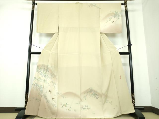 平和屋着物●京加賀友禅　百貫達雄　訪問着　鶉　笹楓文　暈し染め　正絹　逸品　DAAU5600ps