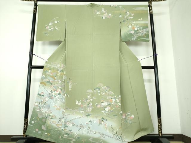 平和屋着物●訪問着　松竹梅　立波風景花文　暈し染め　金彩　正絹　逸品　DAAU5620ps