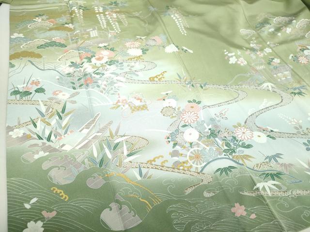 平和屋着物○訪問着 松竹梅 立波風景花文 暈し染め 金彩 正絹