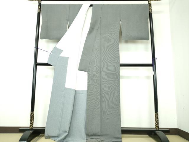 平和屋着物○江戸小紋 紬地 万筋 黒色×灰色 正絹 逸品 AAAZ8882ph