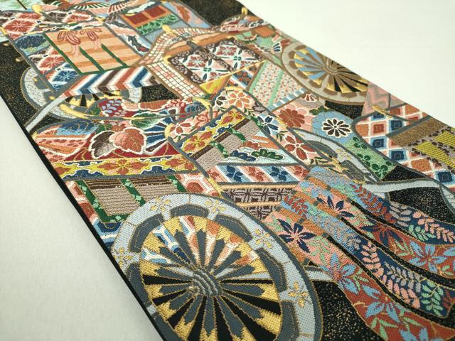 平和屋着物○西陣 白綾苑大庭 六通柄袋帯 唐織 御所車花鳥