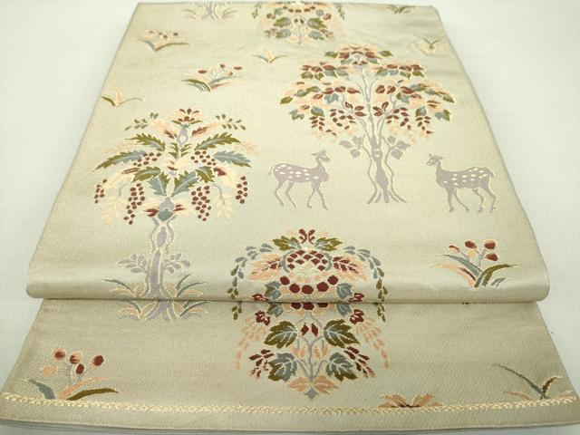 平和屋着物●六通柄　本袋帯　樹下獣花文　金糸　正絹　逸品　DAAU5668ps