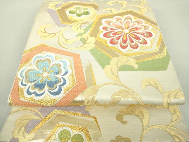 平和屋着物○西陣 川島織物 六通柄 本袋帯 亀甲花文 金