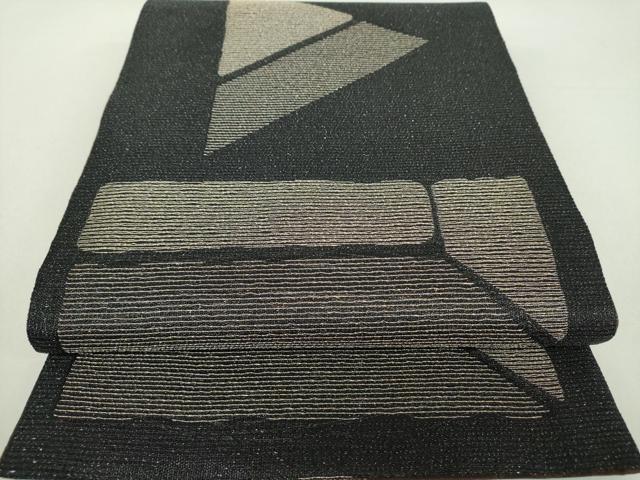 平和屋着物●両面　六通柄袋帯　丸　三角　四角　黒地　金糸　正絹　逸品　DAAU5680ps