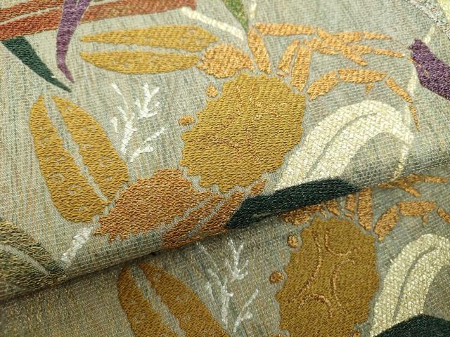 平和屋着物○六通柄袋帯 網目蟹芦文 金銀糸 正絹 逸品