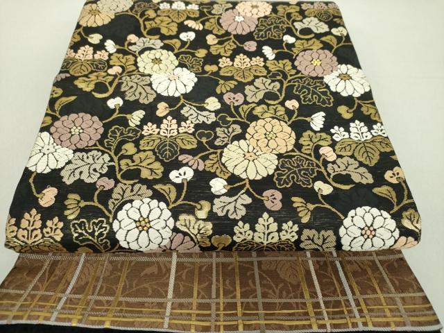 平和屋着物▽六通柄袋帯　スリーシーズン帯　春　夏　秋　唐織　菊桐唐草　金糸　正絹　逸品　DAAU5705ps