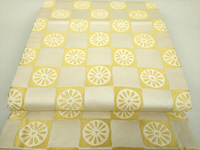 平和屋着物●全通柄袋帯　唐織　市松花文　正絹　逸品　DAAU5706ps