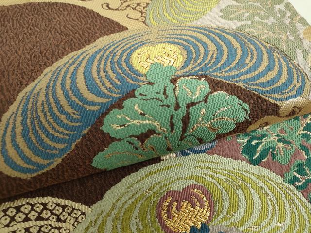 平和屋着物●六通柄袋帯　唐織　江戸浪漫　菊青海波　金糸　正絹　逸品　DAAU5713ps 平和屋着物○六通柄袋帯 唐織 江戸浪漫 菊青海波 金糸 正絹