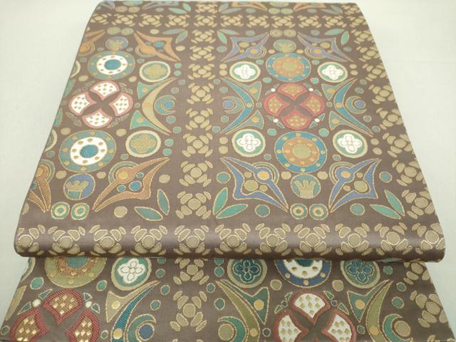 平和屋着物●両面　六通柄袋帯　唐織　格子洋花文　金糸　正絹　逸品　DAAU5717ps