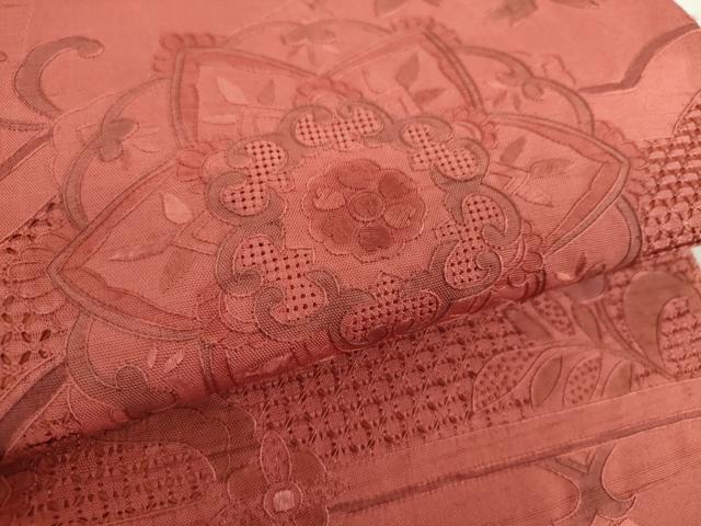 平和屋着物●中国三大刺繍　スワトウ刺繍　汕頭刺繍　総刺繍　太鼓柄袋帯　紬地　正倉院花文　銀朱色　正絹　逸品　DAAU5721ps 平和屋着物○中国三大刺繍 スワトウ刺繍 汕頭刺繍 総刺繍 太鼓柄