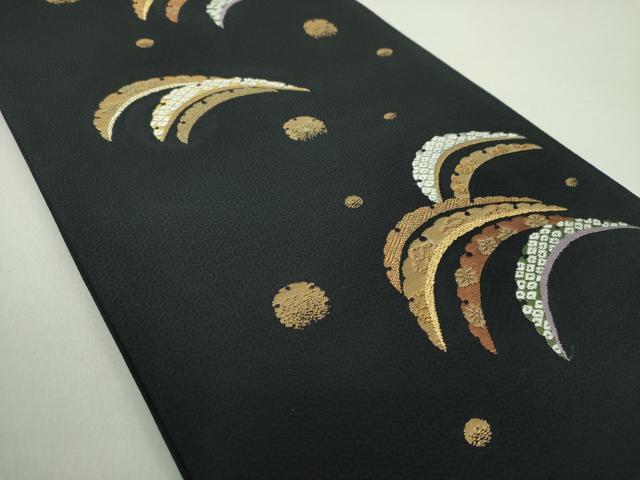 平和屋着物●六通柄袋帯　唐織　雪芝花文　黒地　金糸　正絹　逸品　DAAU5729ps
