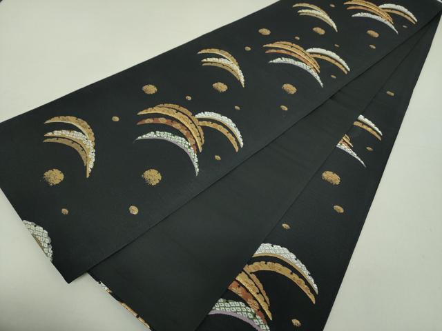 平和屋着物●六通柄袋帯　唐織　雪芝花文　黒地　金糸　正絹　逸品　DAAU5729ps