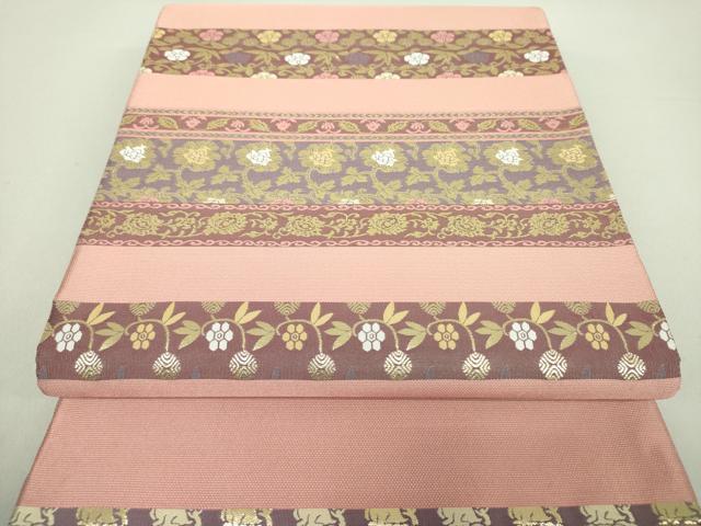 平和屋着物●両面　六通柄袋帯　名物裂花文　荒磯　花兎　金糸　正絹　逸品　未使用　DAAU5731ps