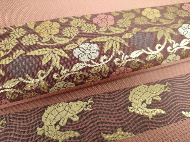 平和屋着物○両面 六通柄袋帯 名物裂花文 荒磯 花兎