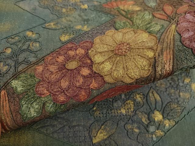 平和屋着物○中国三大刺繍 スワトウ刺繍 汕頭刺繍 総刺繍 太鼓柄