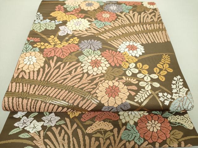 平和屋着物●六通柄袋帯　唐織　柴垣に菊桐文　金糸　正絹　逸品　DAAU5738ps