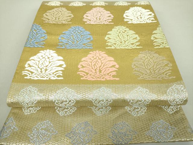 平和屋着物●六通柄袋帯　引箔　唐織　有楽　名物裂　銀糸　正絹　逸品　DAAU5744ps