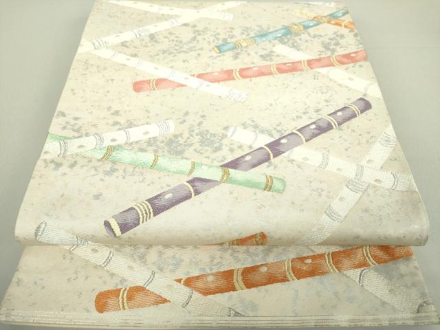 平和屋着物●西陣河村織物謹製・手織り　六通柄袋帯　唐織　平安笛百趣　金銀糸　正絹　逸品　DAAU5754ps