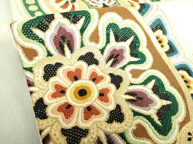 平和屋着物○アンティーク 大正ロマン 全通柄袋帯 引き抜き帯 唐織 鳳凰花