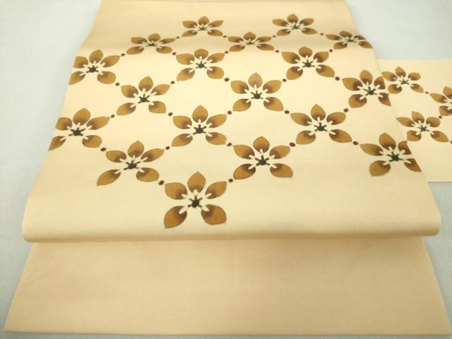 九寸名古屋帯】正絹 未使用 K【新品未使用】名古屋帯 青色 正絹 更紗