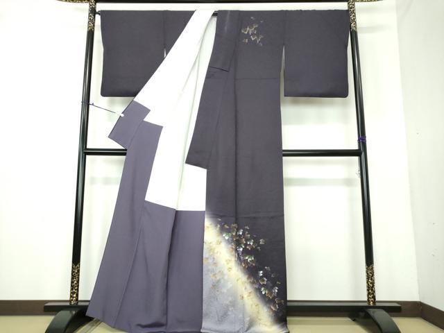 訪問着  葡萄の葉と蔦 　はじく加工 平和屋着物○訪問着 葡萄蔦の葉文 暈し染め 金彩 正絹