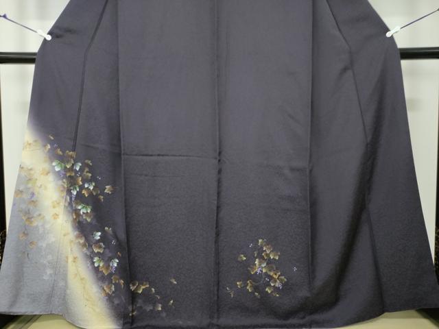 訪問着  葡萄の葉と蔦 　はじく加工 平和屋着物○訪問着 葡萄蔦の葉文 暈し染め 金彩 正絹