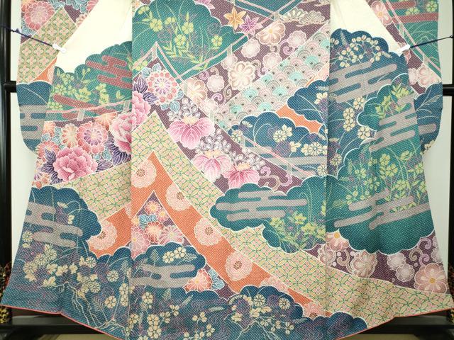 平和屋着物▽小振袖 二尺袖 型染 菊文 正絹 逸品 DAAR8661fe