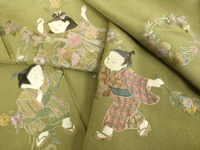 平和屋着物●中国三大刺繍　相良刺繍　総刺繍　色留袖　童子遊び　花丸文　正絹　逸品　未使用　DAAU5837ps