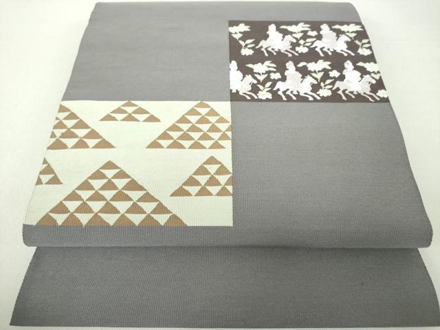 平和屋着物●爪掻き本綴れ　八寸名古屋帯　人物馬花文　鱗文様　金糸　正絹　逸品　DAAU5846ps