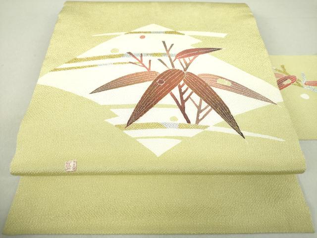 平和屋着物●人間国宝・羽田登喜男　九寸名古屋帯　笹竹文　鬼しぼ縮緬　金銀彩　正絹　逸品　DAAU5870ps