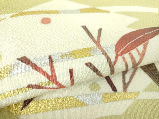 平和屋着物●人間国宝・羽田登喜男　九寸名古屋帯　笹竹文　鬼しぼ縮緬　金銀彩　正絹　逸品　DAAU5870ps 平和屋着物○人間国宝・羽田登喜男 九寸名古屋帯 笹竹文 鬼しぼ