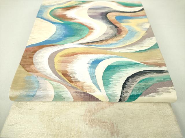 平和屋着物●太鼓柄袋帯　すくい織　流水文　正絹　逸品　未使用　DAAU5878ps