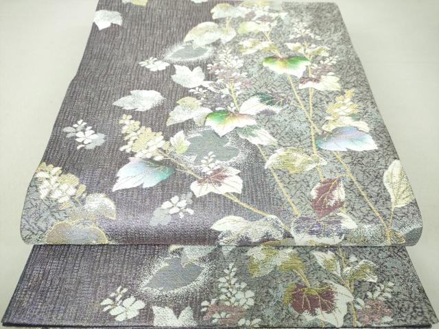 全通袋帯　(墨流し紋様　未使用　やまと誂製　長尺) やまと誂製 袋帯 黒地 桜模様 刺繍 正絹 袋帯 黒×シルバー 桜 正絹帯